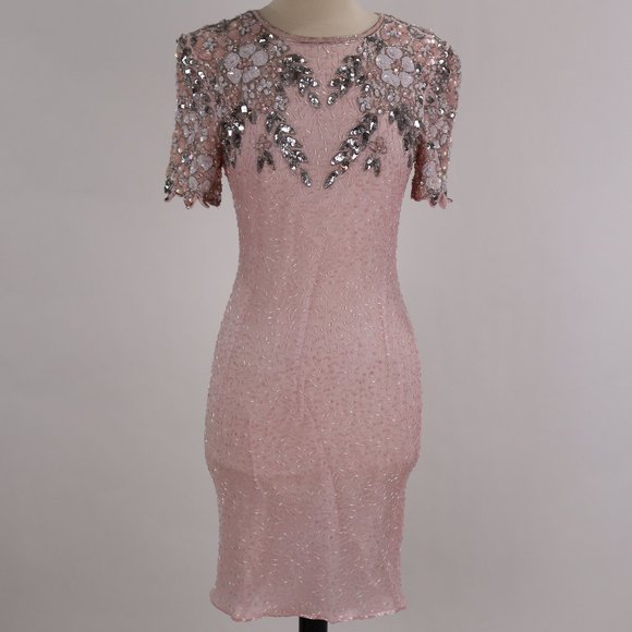 Vtg Stenay NWOT Pink Sequin Beaded Rhinestone Party Cocktail Wedding Dress S - Picture 7 of 13